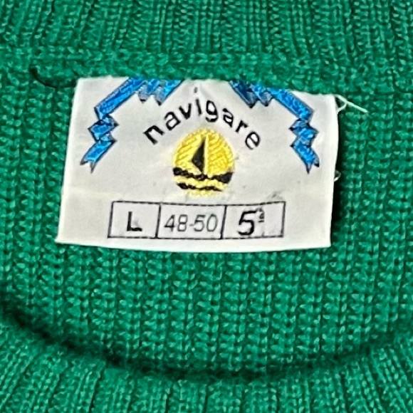 VTG 80’s Rare Navigare Men’s Green Sweater with Green Nylon Embellishments. - Picture 11 of 12